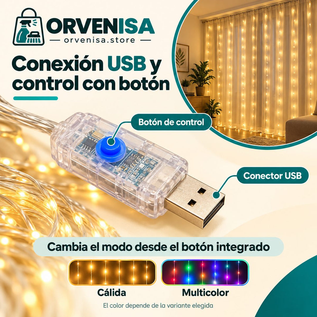Conector USB con botón de la cortina LED