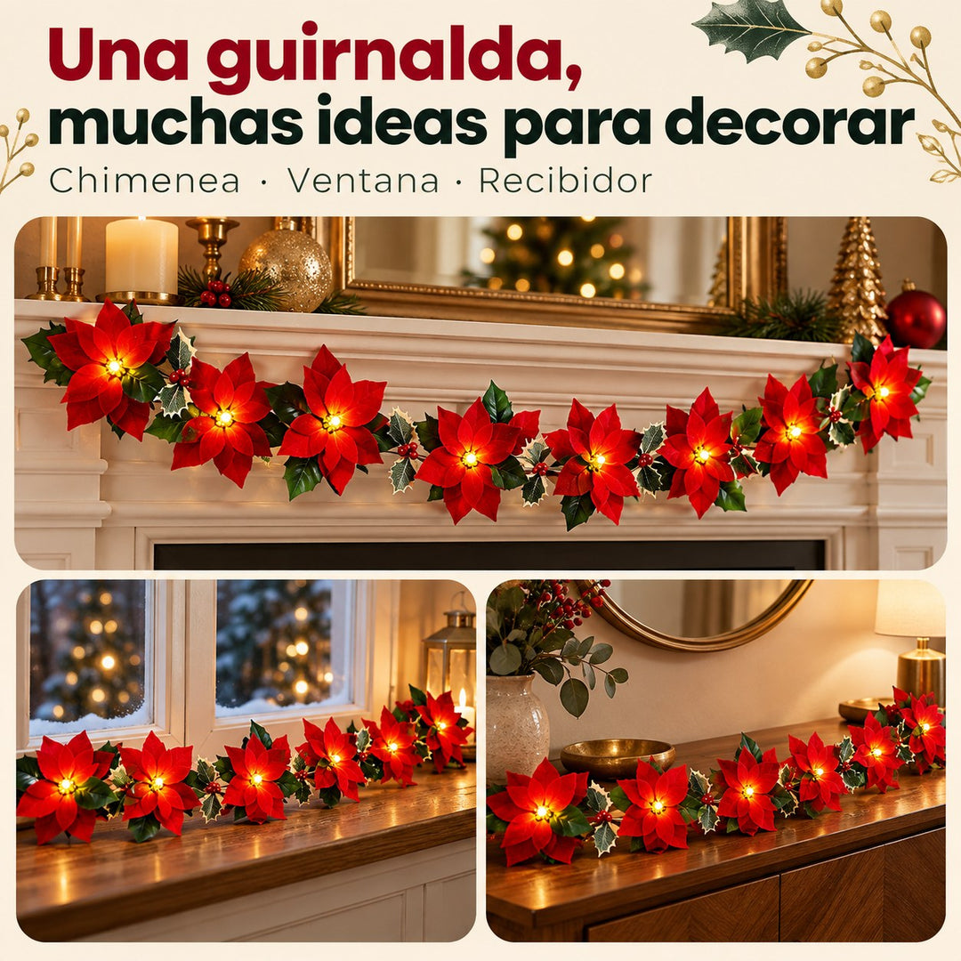 Guirnalda en chimenea, ventana y recibidor