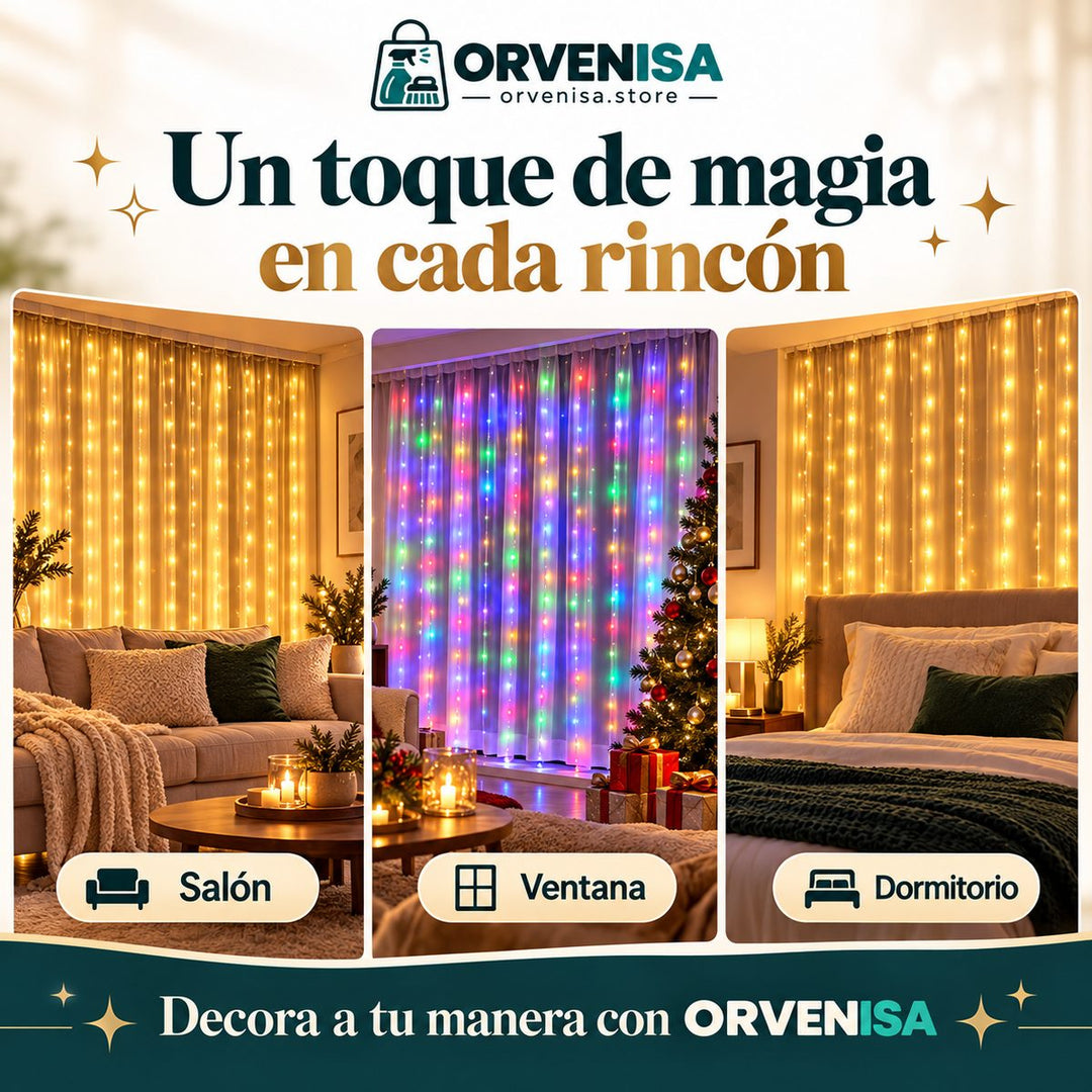 Cortinas LED en salón, ventana y dormitorio