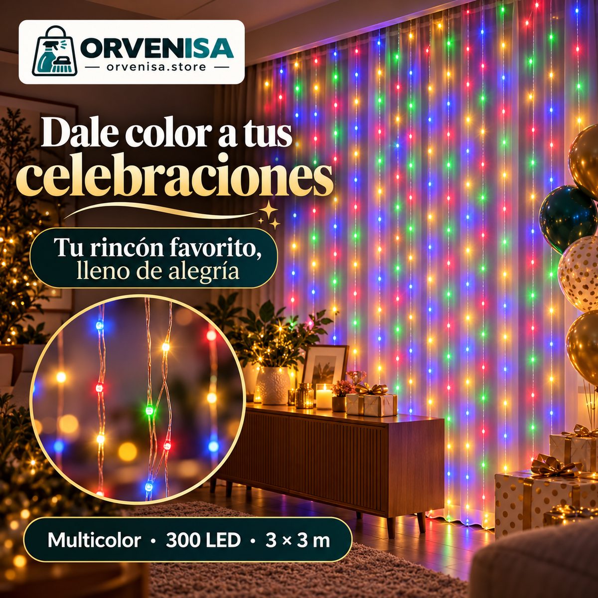 Cortina LED multicolor para celebraciones