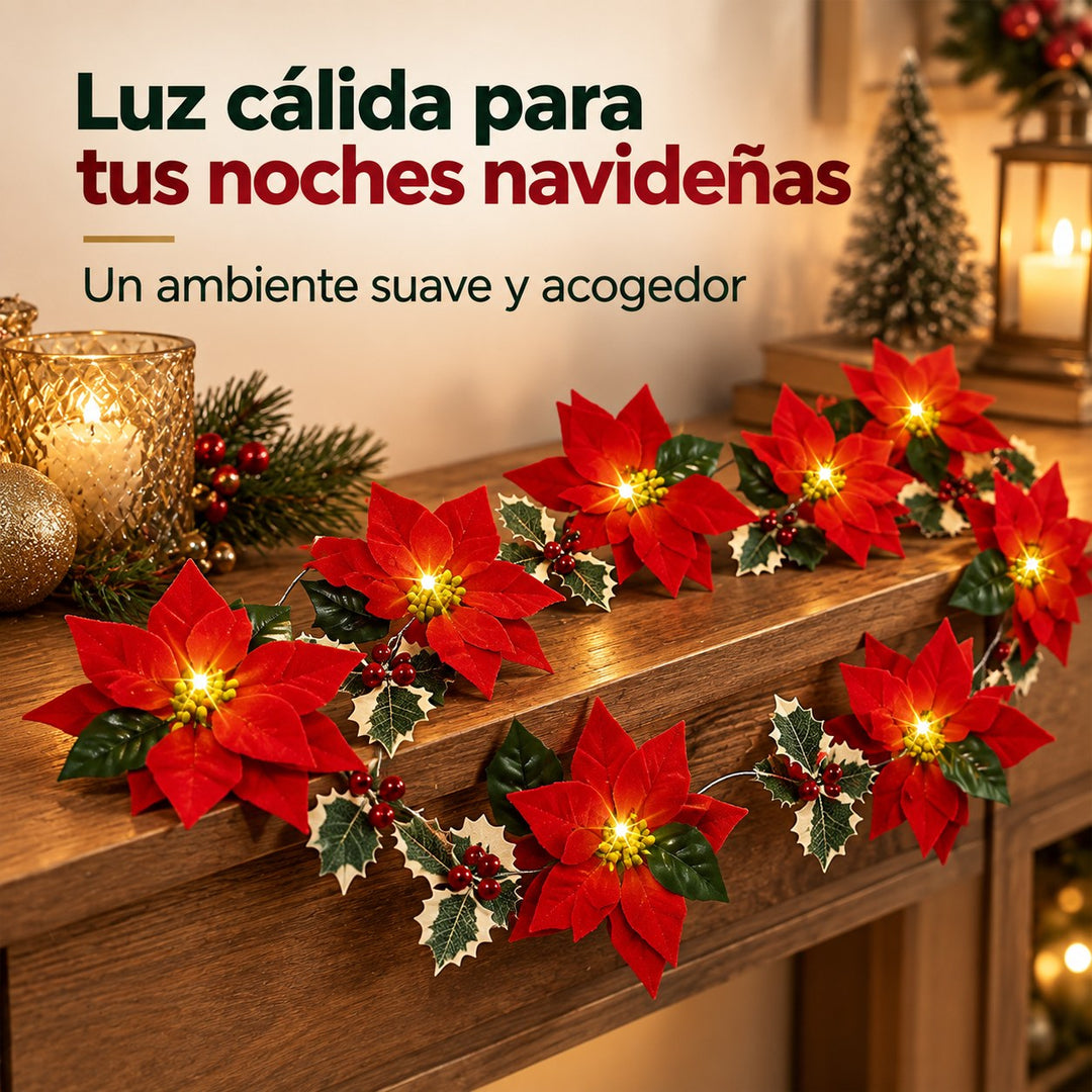 Luz cálida de la guirnalda por la noche