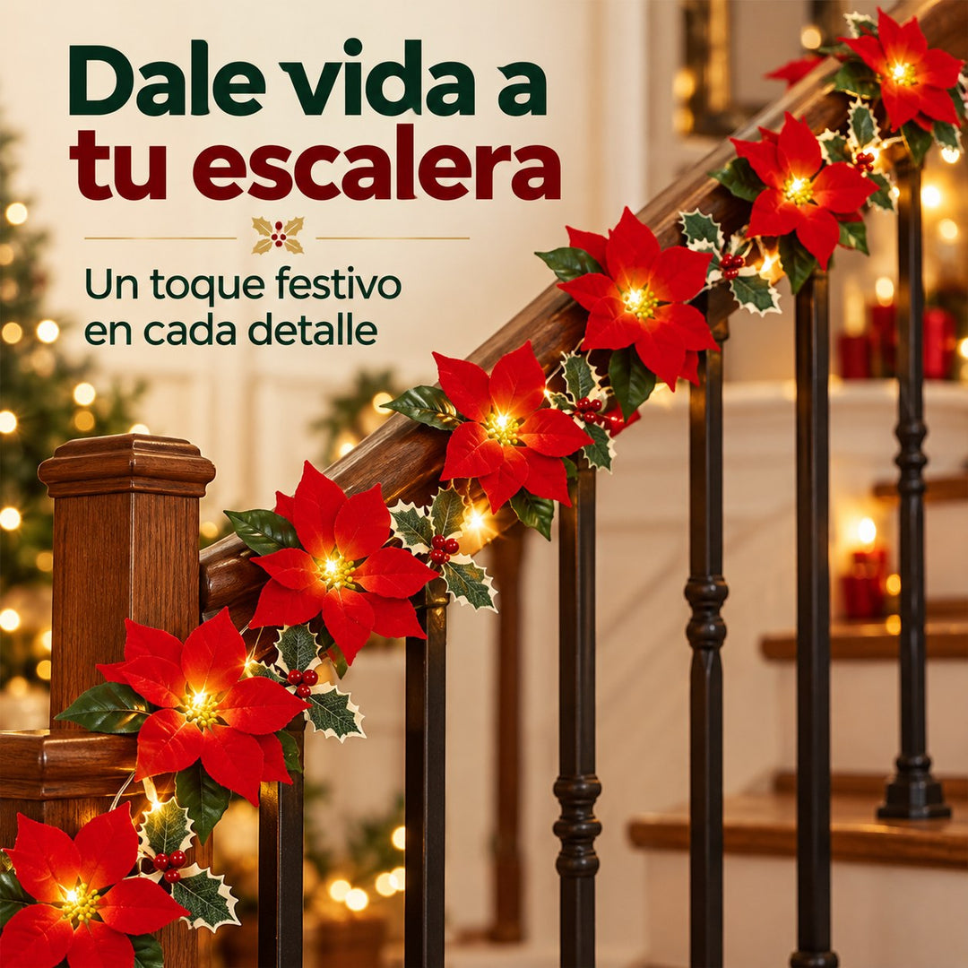Guirnalda en la barandilla de la escalera