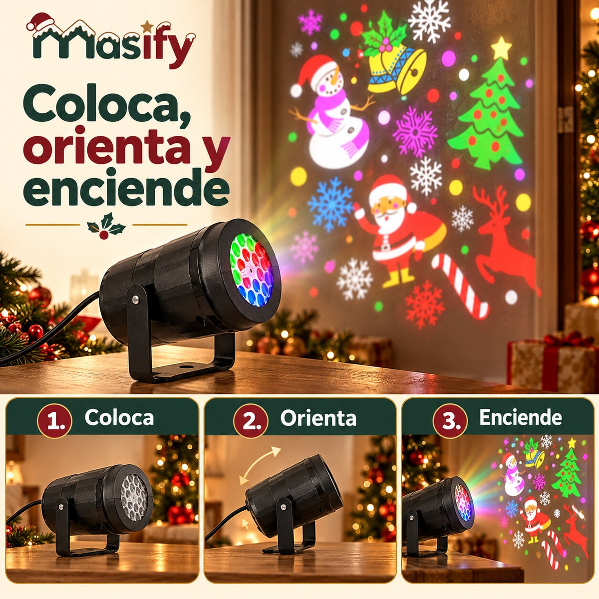 Coloca, orienta y enciende el proyector