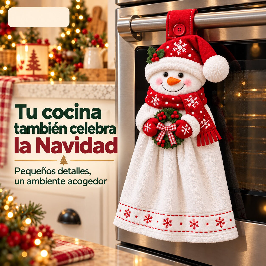 Toalla navideña colgada en el horno